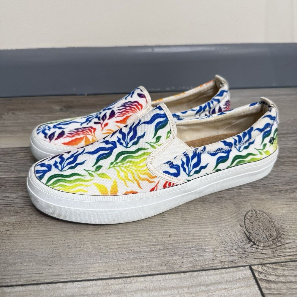 Sperry Crest Twin Gore Rainbow Pride Slip On Shoes Womens Size 8.5 M
